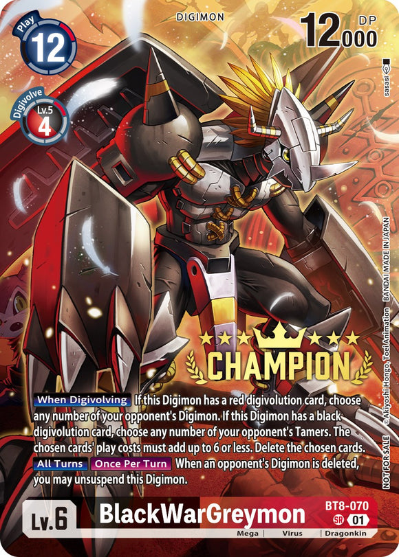 BlackWarGreymon [BT8-070] (Digimon 3-On-3 November 2023 Champion) [New Awakening]