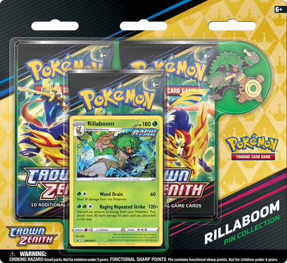 Pokemon - Crown Zenith - Rillaboom Pin Collection - 3 Pack Blister