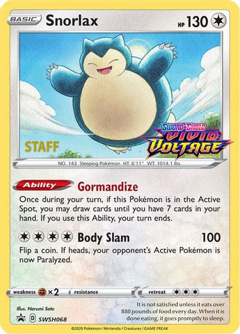 Snorlax (SWSH068) (Staff Prerelease Promo) [Sword &amp; Shield: Black Star Promos] 