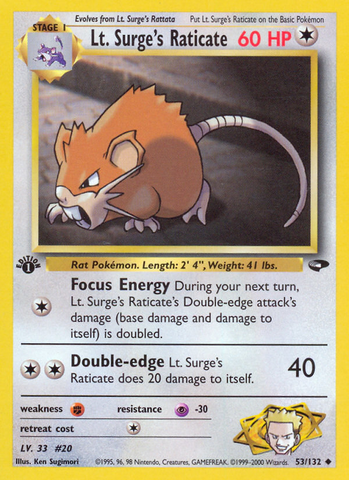 Lt. Surge's Raticate (53/132) [Gym Challenge 1st Edition] 