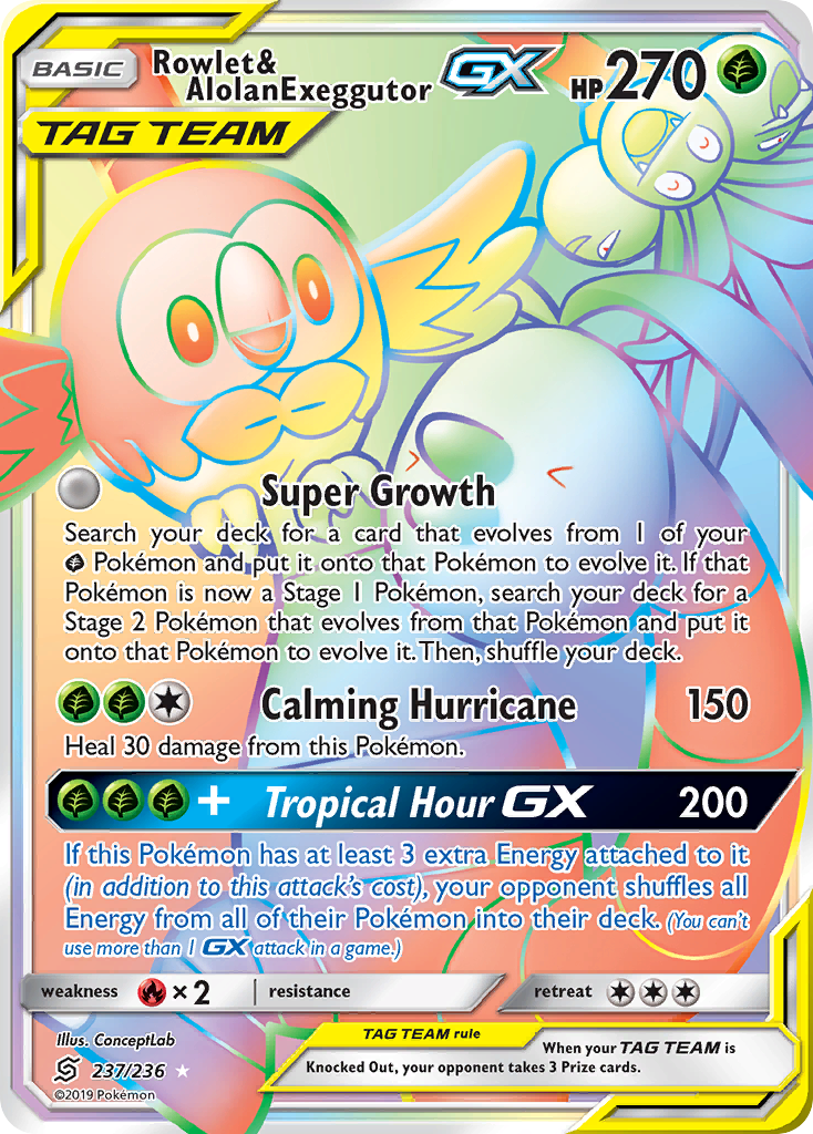 Rowlet &amp; Alolan Exeggutor GX (237/236) [Sun &amp; Moon: Unified Minds] 