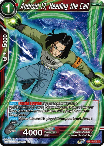Android 17, Heeding the Call (BT16-009) [Realm of the Gods] 