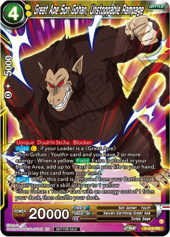 Great Ape Son Gohan, Unstoppable Rampage (Zenkai Series Tournament Pack Vol.1) (P-416) [Tournament Promotion Cards] 