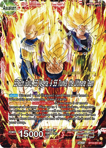 Son Goku &amp; Vegeta &amp; Trunks // SS Son Goku, SS Vegeta, &amp; SS Trunks, the Ultimate Team (Fighter's Ambition Holiday Pack) (BT19-001) [Tournament Promotion Cards] 
