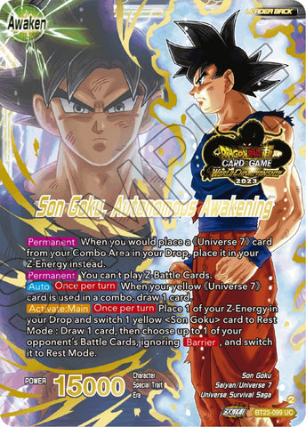 SSB Son Goku // Son Goku, Autonomous Awakening (2023 Worlds ZENKAI 06 Leader Set) (BT23-099) [Tournament Promotion Cards] 