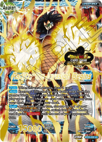 Raditz // Raditz, the Invasion Begins (2023 Worlds ZENKAI 06 Leader Set) (BT23-038) [Tournament Promotion Cards] 