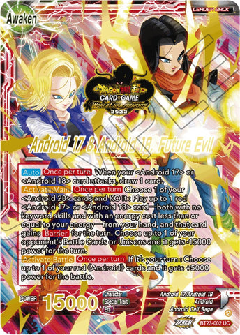 Android 17 &amp; Android 18 // Android 17 &amp; Android 18, Future Evil (2023 Worlds ZENKAI 06 Leader Set) (BT23-002) [Tournament Promotion Cards] 