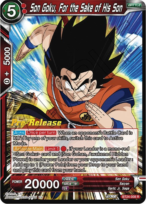 Son Goku, For the Sake of His Son (BT24-008) [Beyond Generations Prerelease Promos]