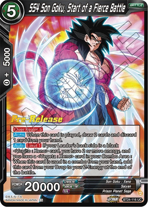 SS4 Son Goku, Start of a Fierce Battle (BT24-116) [Beyond Generations Prerelease Promos]