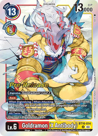 Goldramon (X Antibody) [BT16-014] [Beginning Observer Pre-Release Promos] 