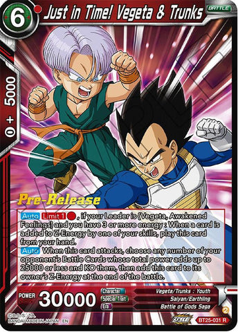 Just in Time! Vegeta &amp; Trunks (BT25-031) [Legend of the Dragon Balls Prerelease Promos] 