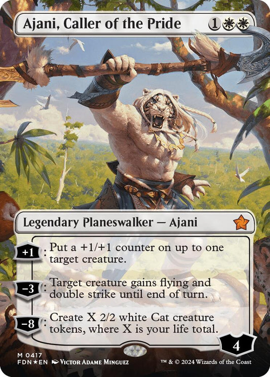 Ajani, Caller of the Pride (Borderless) (Mana Foil) [Foundations]