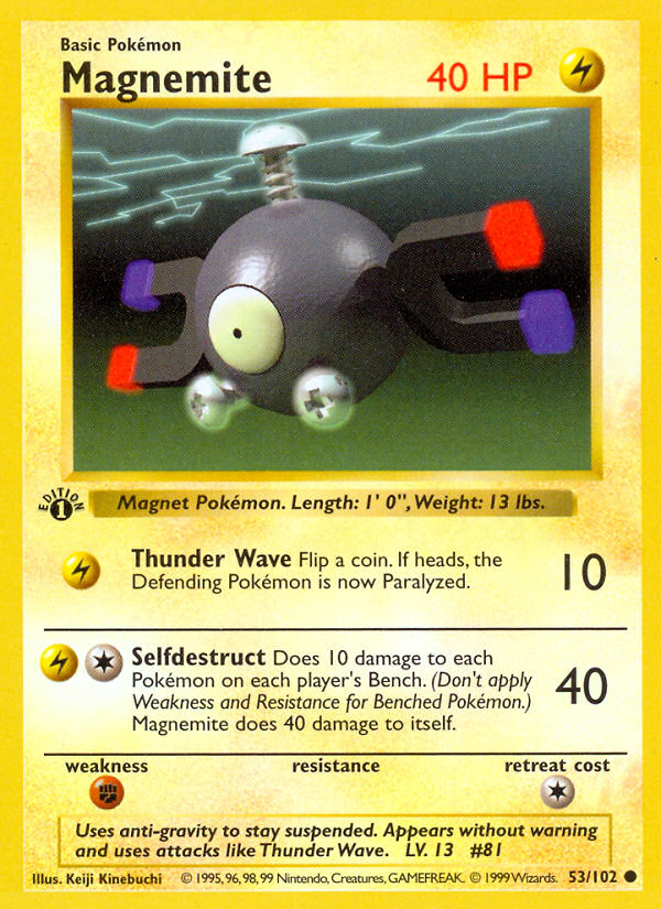 Magnemite (53/102) (Shadowless) [Base Set 1st Edition] 