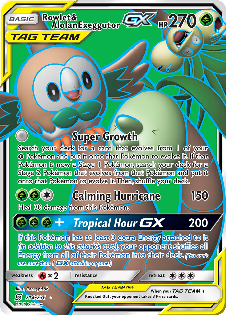 Rowlet &amp; Alolan Exeggutor GX (214/236) [Sun &amp; Moon: Unified Minds] 