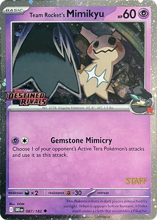 Team Rocket's Mimikyu (087/182) (Prerelease Staff) [Scarlet &amp; Violet: Destined Rivals] 
