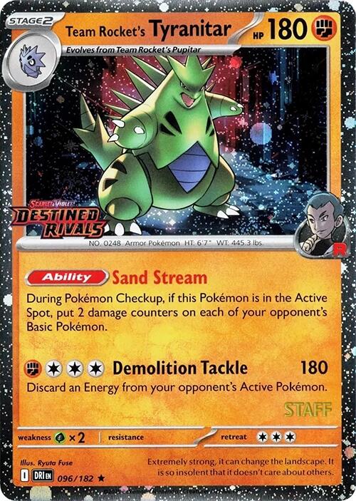 Team Rocket's Tyranitar (096/182) (Prerelease Staff) [Scarlet &amp; Violet: Destined Rivals] 