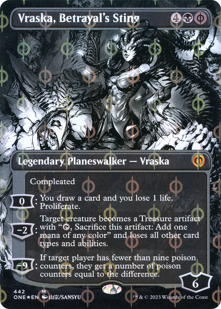 Vraska, Betrayal's Sting (Borderless Manga Step-and-Compleat Foil) [Phyrexia: All Will Be One]