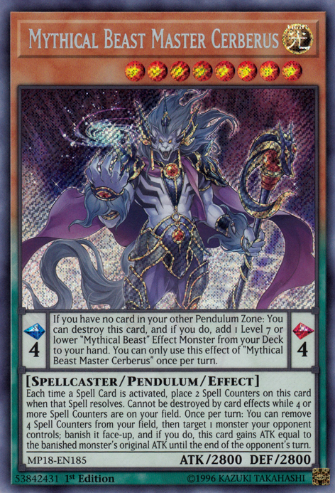 Mythical Beast Master Cerberus [MP18-EN185] Secret Rare 