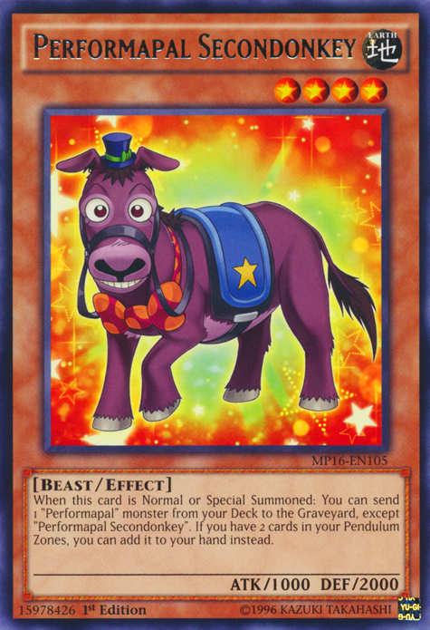 Performapal Secondonkey [MP16-EN105] Rare 