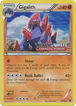 Gigalith (53/98) (Staff Prerelease Promo) [Black &amp; White: Black Star Promos] 