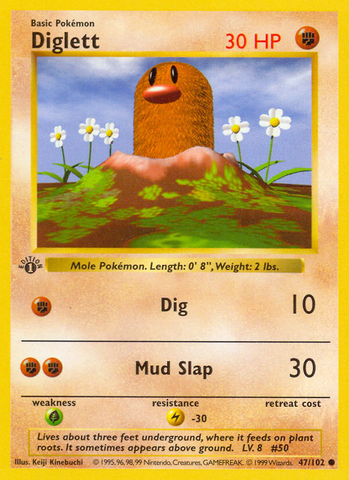 Diglett (47/102) (Shadowless) [Base Set 1st Edition] 