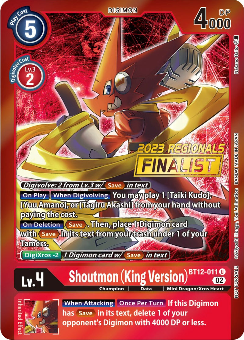 Shoutmon (King Version) [BT12-011] (2023 Regionals Finalist) [Across Time Promos] 