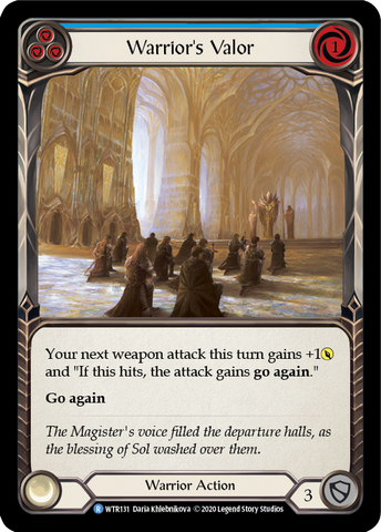 Warrior's Valor (Blue) [U-WTR131] (Welcome to Rathe Unlimited) Unlimited Rainbow Foil 
