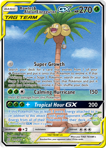 Rowlet &amp; Alolan Exeggutor GX (215/236) [Sun &amp; Moon: Unified Minds] 