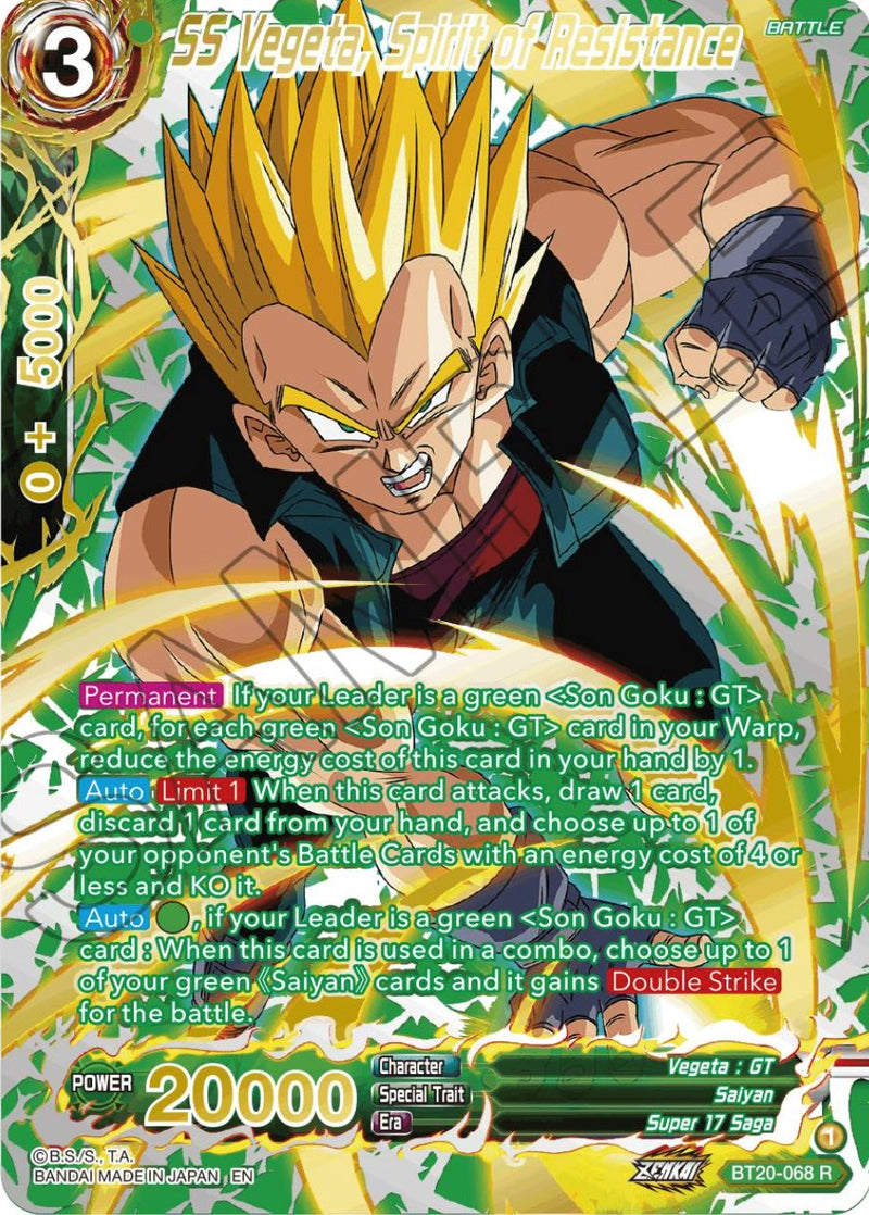 SS Vegeta, Spirit of Resistance (Gold-Stamped) (BT20-068) [Power Absorbed] 