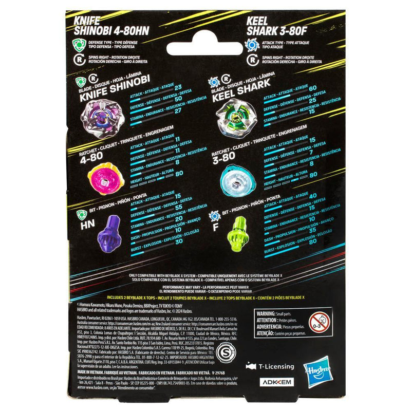 Beyblade X - Dual Pack - Knife Shinobi 4-80HN (Defense Type) / Keel Shark 3-80F (Attack Type)