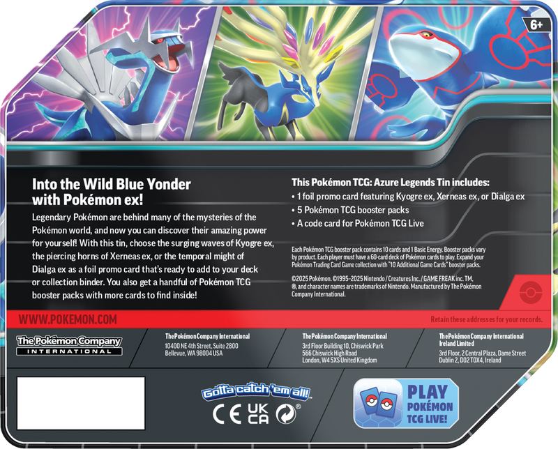 *Pre-Order* Pokémon - Azure Legends Tin - Kyogre Ex