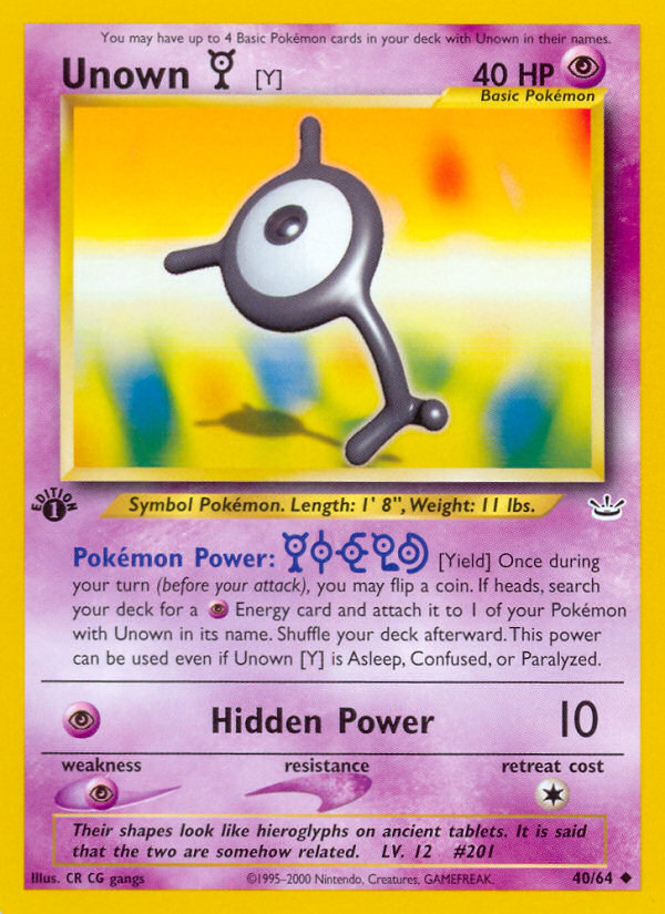 Unown [Y] (40/64) [Neo Revelation 1st Edition] 