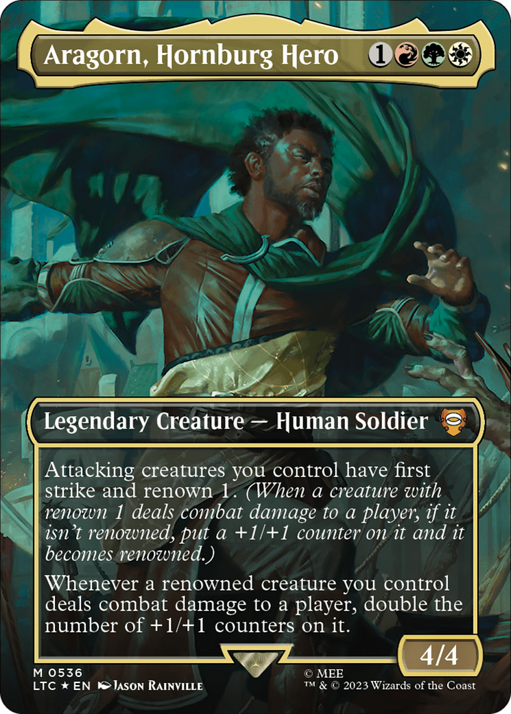 Aragorn, Hornburg Hero (Borderless) (Surge Foil) [The Lord of the Rings: Tales of Middle-Earth Commander] 