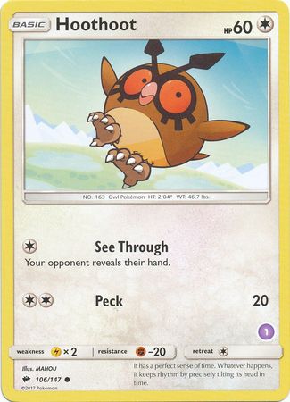 Hoothoot (106/147) (Exclusive Deck #1) [Sun &amp; Moon: Trainer Kit - Alolan Sandslash] 