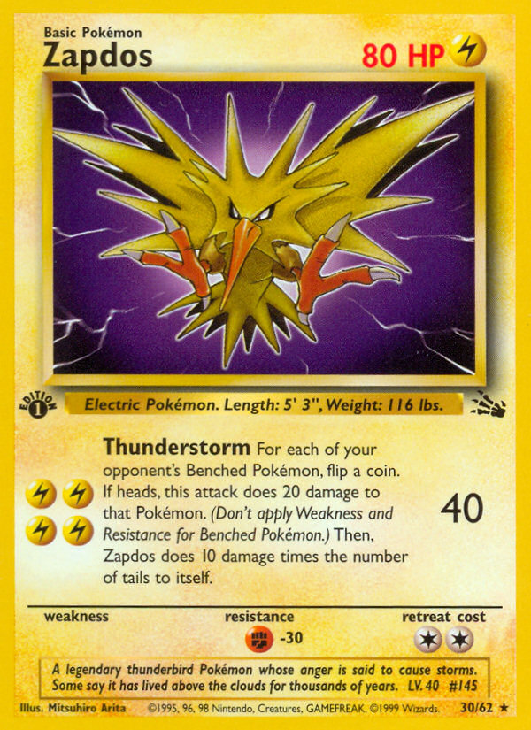 Zapdos (30/62) [Fossil 1st Edition] 
