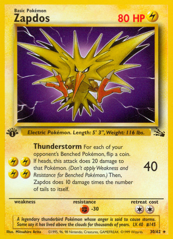 Zapdos (30/62) [Fossil 1st Edition] 