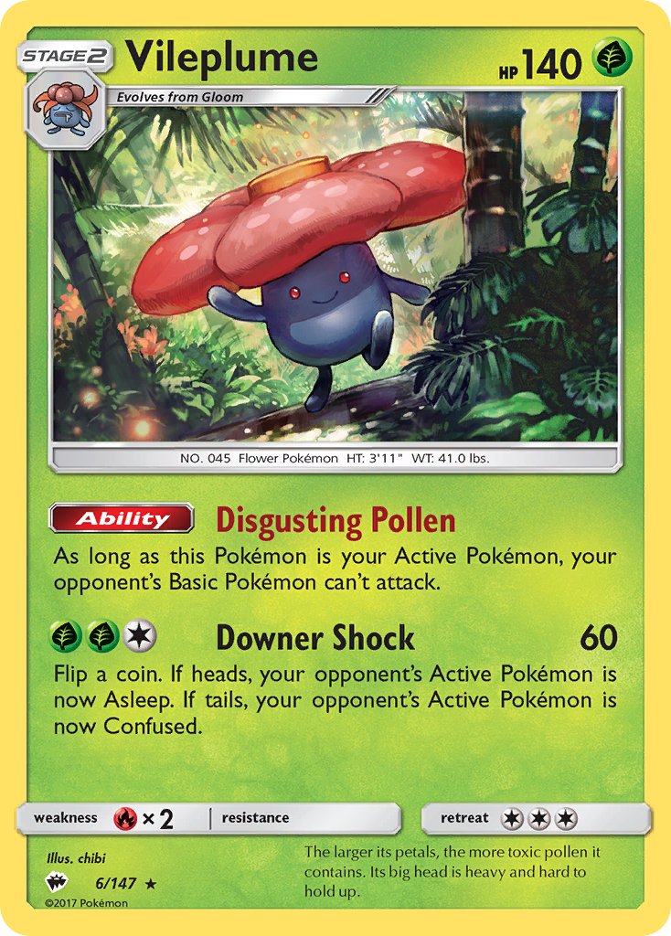 Vileplume (6/147) (Prerelease Kit Exclusive) (Theme Deck Exclusive) [Sun &amp; Moon: Burning Shadows] 