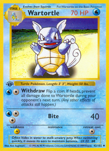 Wartortle (42/102) (Shadowless) [Base Set 1st Edition] 