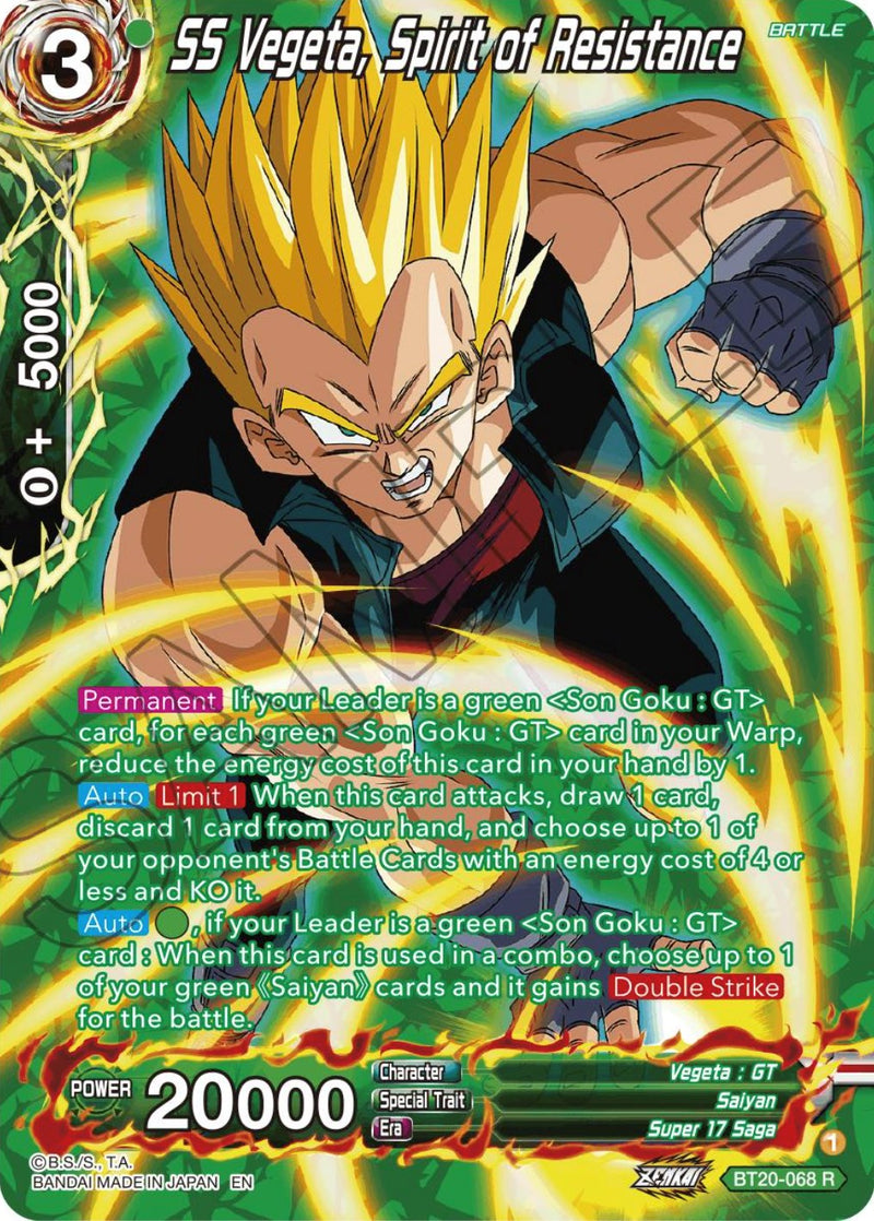 SS Vegeta, Spirit of Resistance (Silver Foil) (BT20-068) [Power Absorbed] 