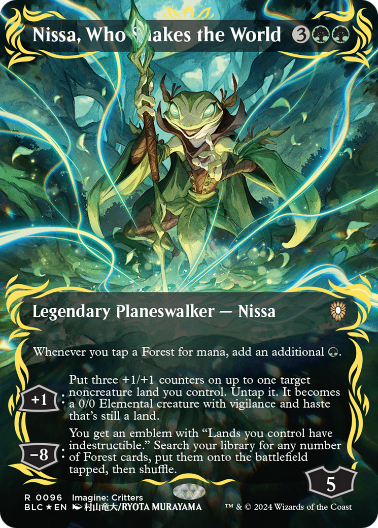 Nissa, Who Shakes the World (Borderless) (Raised Foil) [Bloomburrow Commander] 