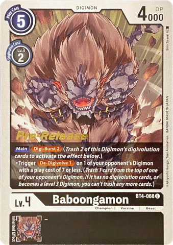 Baboongamon [BT4-068] [Great Legend Pre-Release Promos] 
