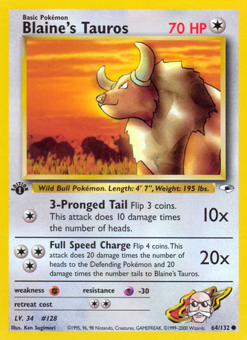 Blaine's Tauros (64/132) [Gym Heroes 1st Edition] 