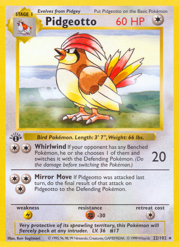 Pidgeotto (22/102) (Shadowless) [Base Set 1st Edition] 