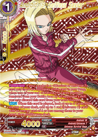 Android 18, Selfless Savior (Gold-Stamped) (BT20-010) [Power Absorbed] 