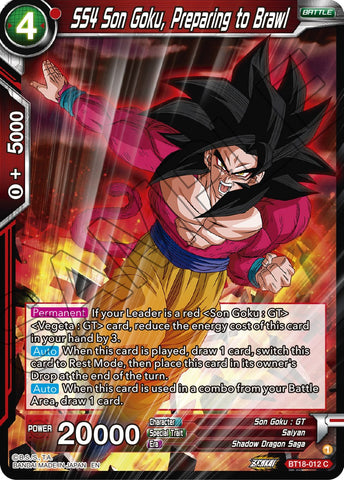 SS4 Son Goku, Preparing to Brawl (BT18-012) [Dawn of the Z-Legends] 