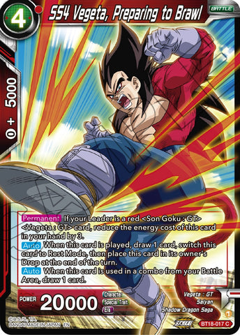 SS4 Vegeta, Preparing to Brawl (BT18-017) [Dawn of the Z-Legends] 