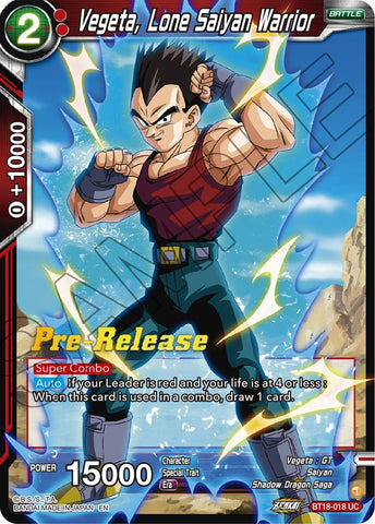 Vegeta, Lone Saiyan Warrior (BT18-018) [Dawn of the Z-Legends Prerelease Promos] 