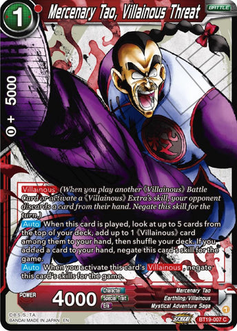 Mercenary Tao, Villainous Threat (BT19-007) [Fighter's Ambition] 