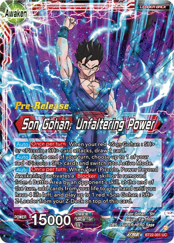 Son Gohan // Son Gohan, Unfaltering Power (BT22-001) [Critical Blow Prerelease Promos] 
