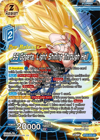 SS Gogeta, Light Shining Through Hell (BT22-033) [Critical Blow Prerelease Promos] 